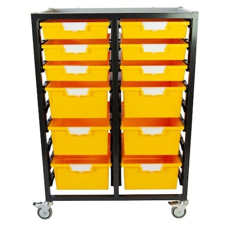 Commercial Grade Mobile Bin Storage Cart With 12 Yellow High Impact Polystyrene Bins/Trays